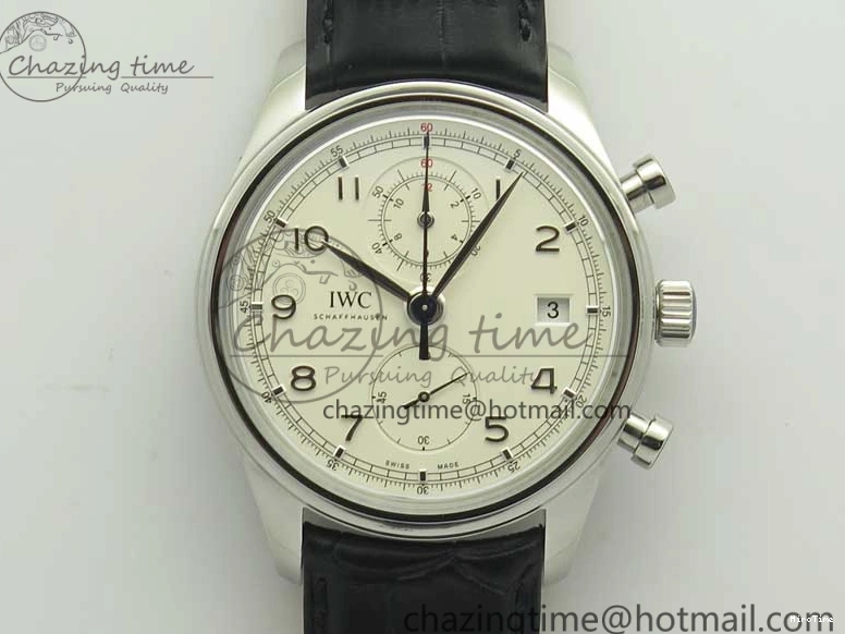 MIROTIME 0822 Portugieser Chrono  42 IW390403 ZF 1:1 Best Edition White Dial Blue Hand on Black Leather Strap A WellDesigned 7190